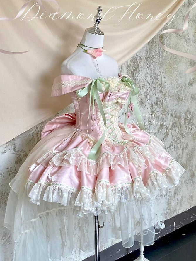 Diamond Sweetheart Tulip Floral Off Shoulder Bow Tail Women's Other Jsk / Jumper Skirts