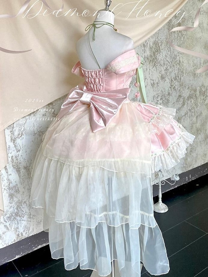 Diamond Sweetheart Tulip Floral Off Shoulder Bow Tail Women's Other Jsk / Jumper Skirts
