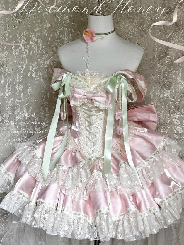 Diamond Sweetheart Tulip Floral Off Shoulder Bow Tail Women's Other Jsk / Jumper Skirts