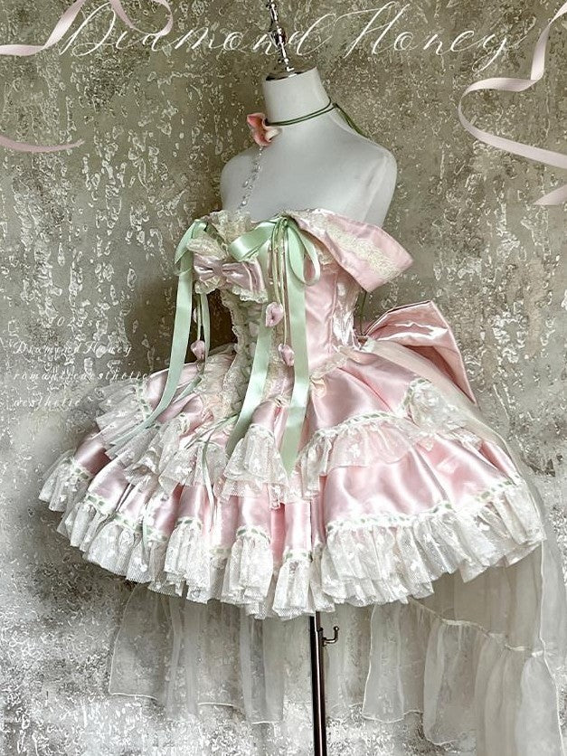 Diamond Sweetheart Tulip Floral Off Shoulder Bow Tail Women's Other Jsk / Jumper Skirts