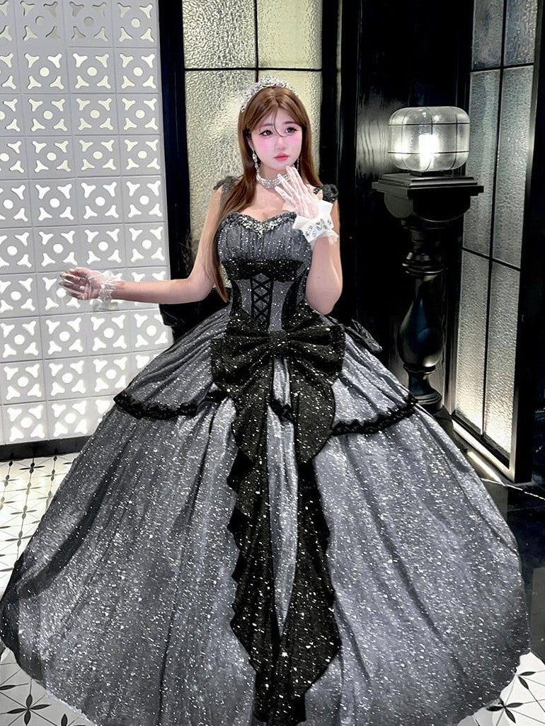Diamond Sweetheart Voluminous Flared Skirt Back Bow Women's Long Jsk / Jumper Skirts