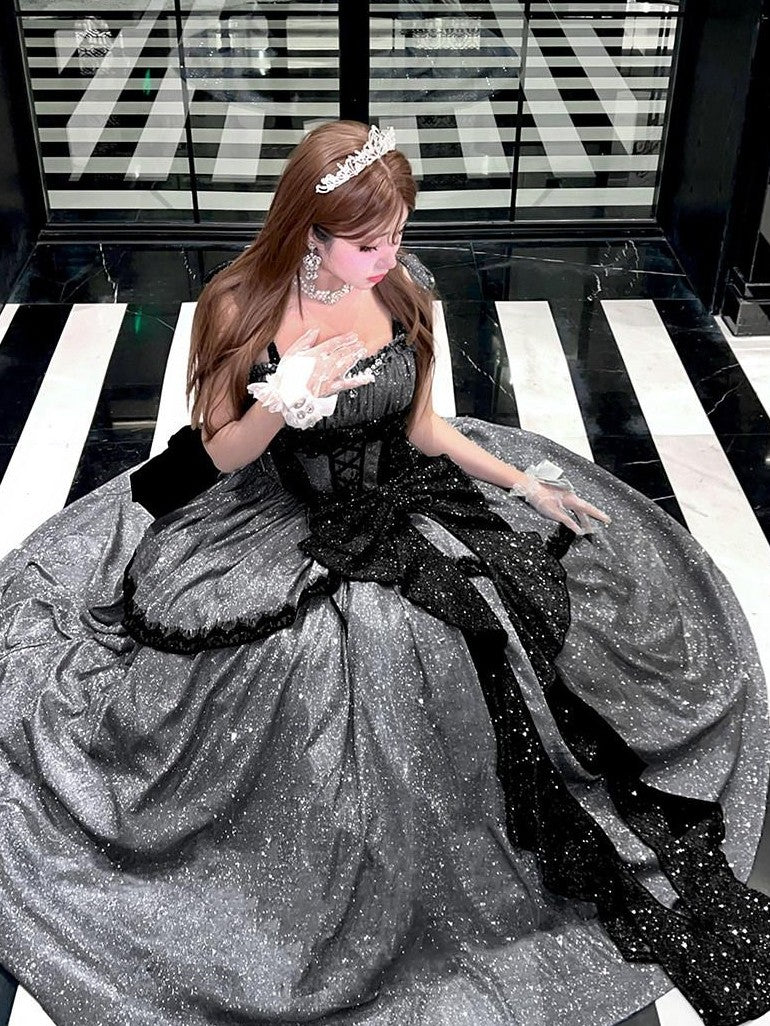 Diamond Sweetheart Voluminous Flared Skirt Back Bow Women's Long Jsk / Jumper Skirts