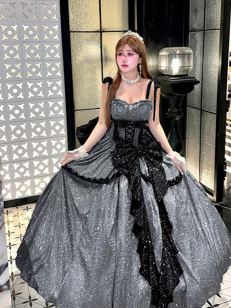 Diamond Sweetheart Voluminous Flared Skirt Back Bow Women's Long Jsk / Jumper Skirts