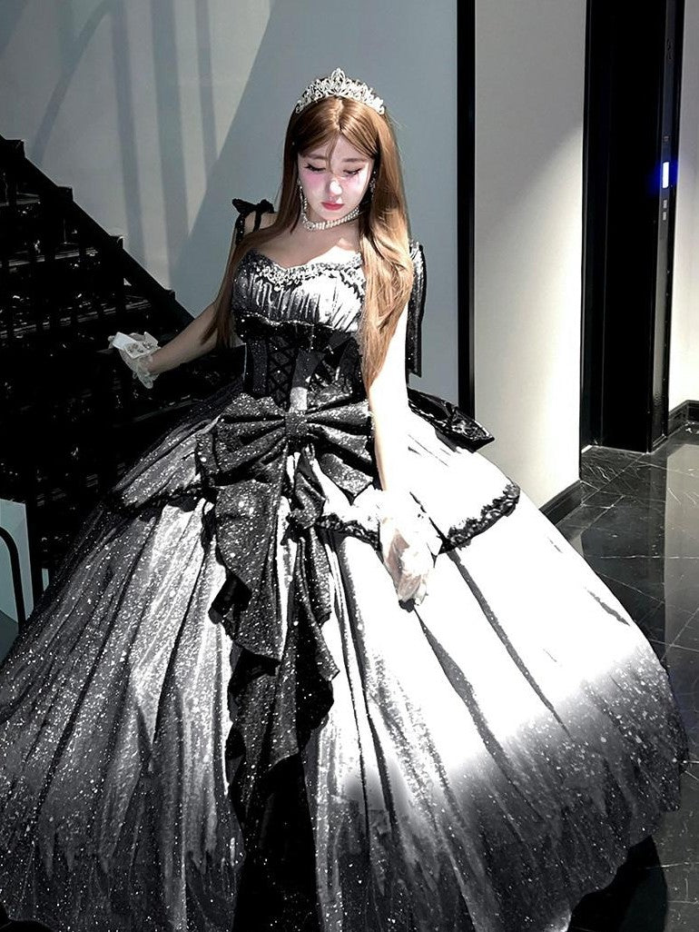 Diamond Sweetheart Voluminous Flared Skirt Back Bow Women's Long Jsk / Jumper Skirts