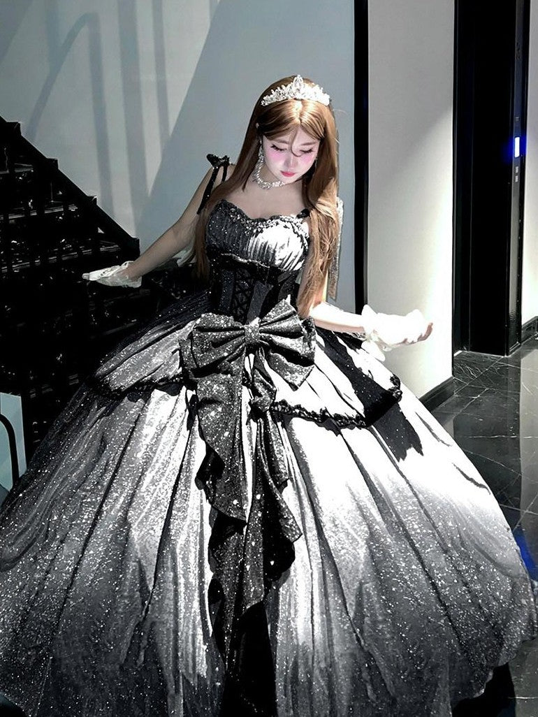 Diamond Sweetheart Voluminous Flared Skirt Back Bow Women's Long Jsk / Jumper Skirts