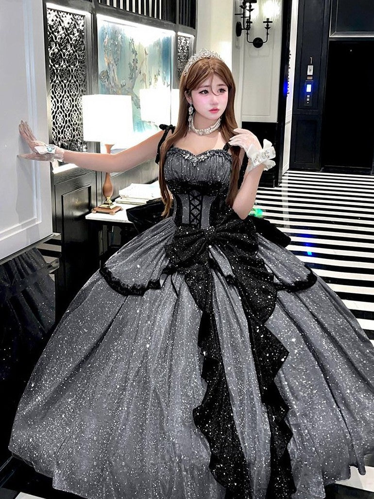 Diamond Sweetheart Voluminous Flared Skirt Back Bow Women's Long Jsk / Jumper Skirts