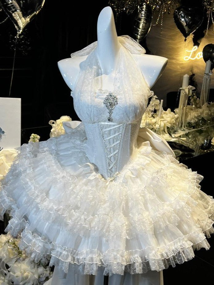 Diamond Sweetheart White Bow Train Floral Bridal Women's Polyester Jsk / Jumper Skirts