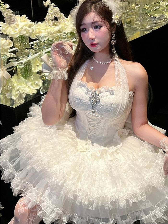 Diamond Sweetheart White Bow Train Floral Bridal Women's Polyester Jsk / Jumper Skirts