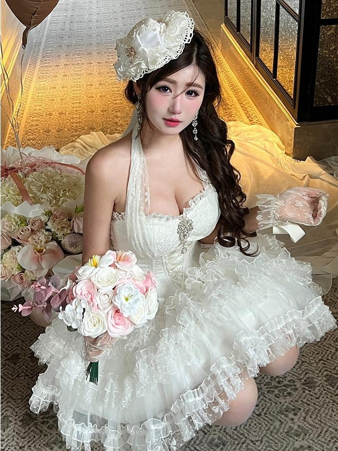 Diamond Sweetheart White Bow Train Floral Bridal Women's Polyester Jsk / Jumper Skirts