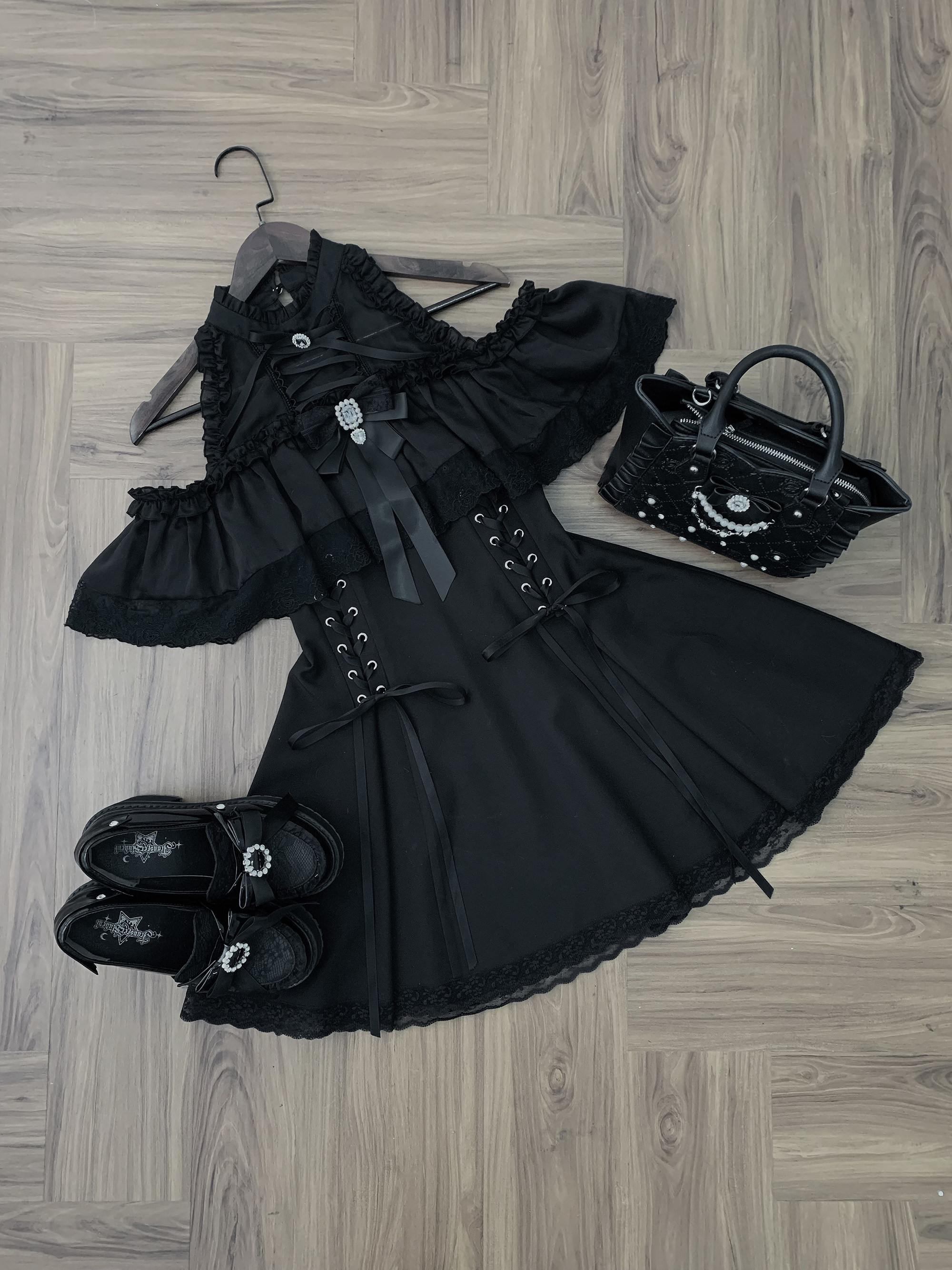 Ekomi_Black_Innocent_Gothic_Fitted_A_Line_Round_Neck_Bow_Women's_Short_Sleeve_Op_1020551505048_MISSTT