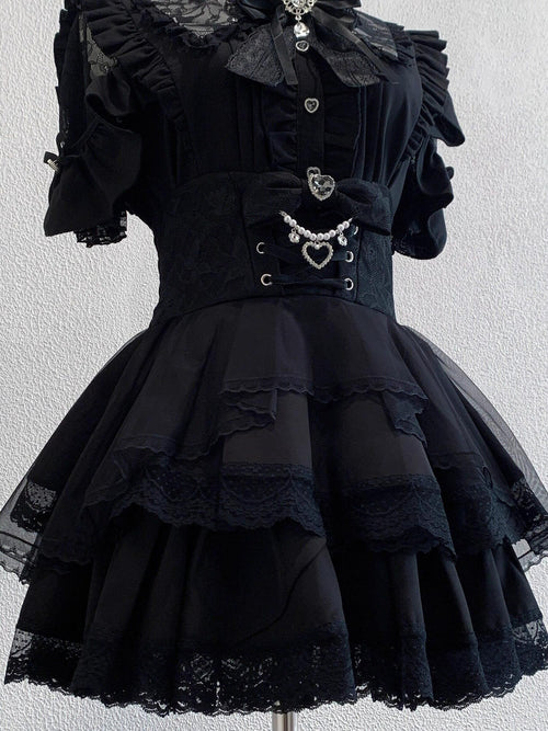 Ekomi Black Pink Japanese Subculture Colorblock Women's Lace Skirts
