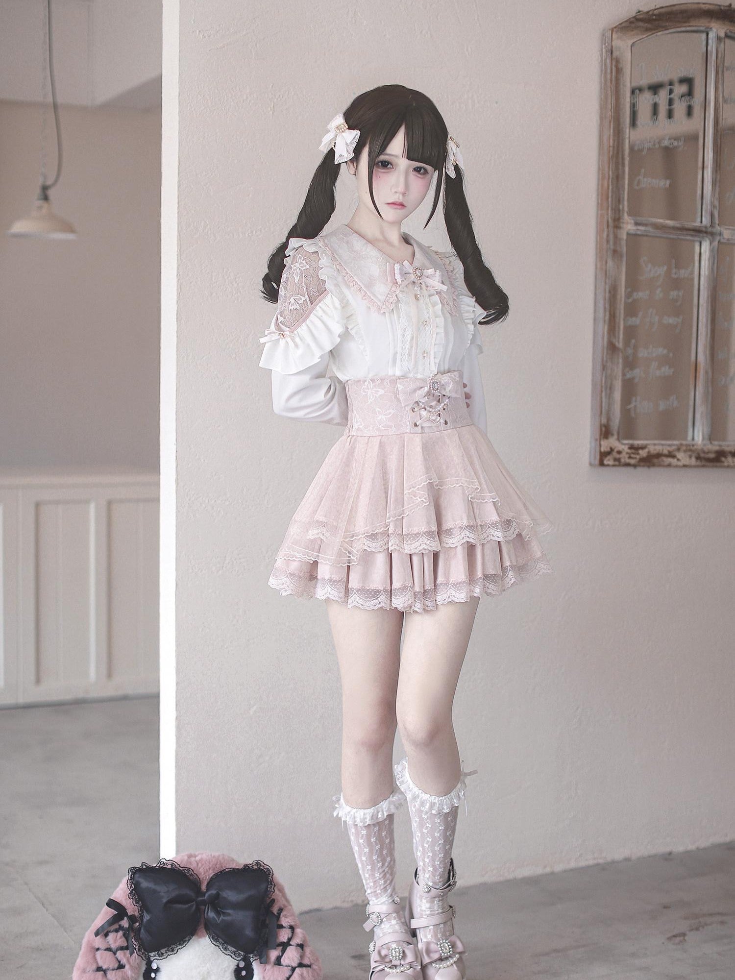 Ekomi Black Pink Japanese Subculture Colorblock Women's Lace Skirts