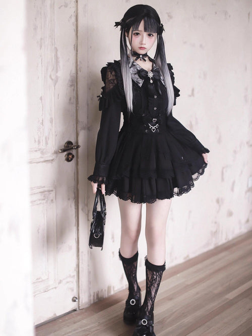 Ekomi Black Pink Japanese Subculture Colorblock Women's Lace Skirts