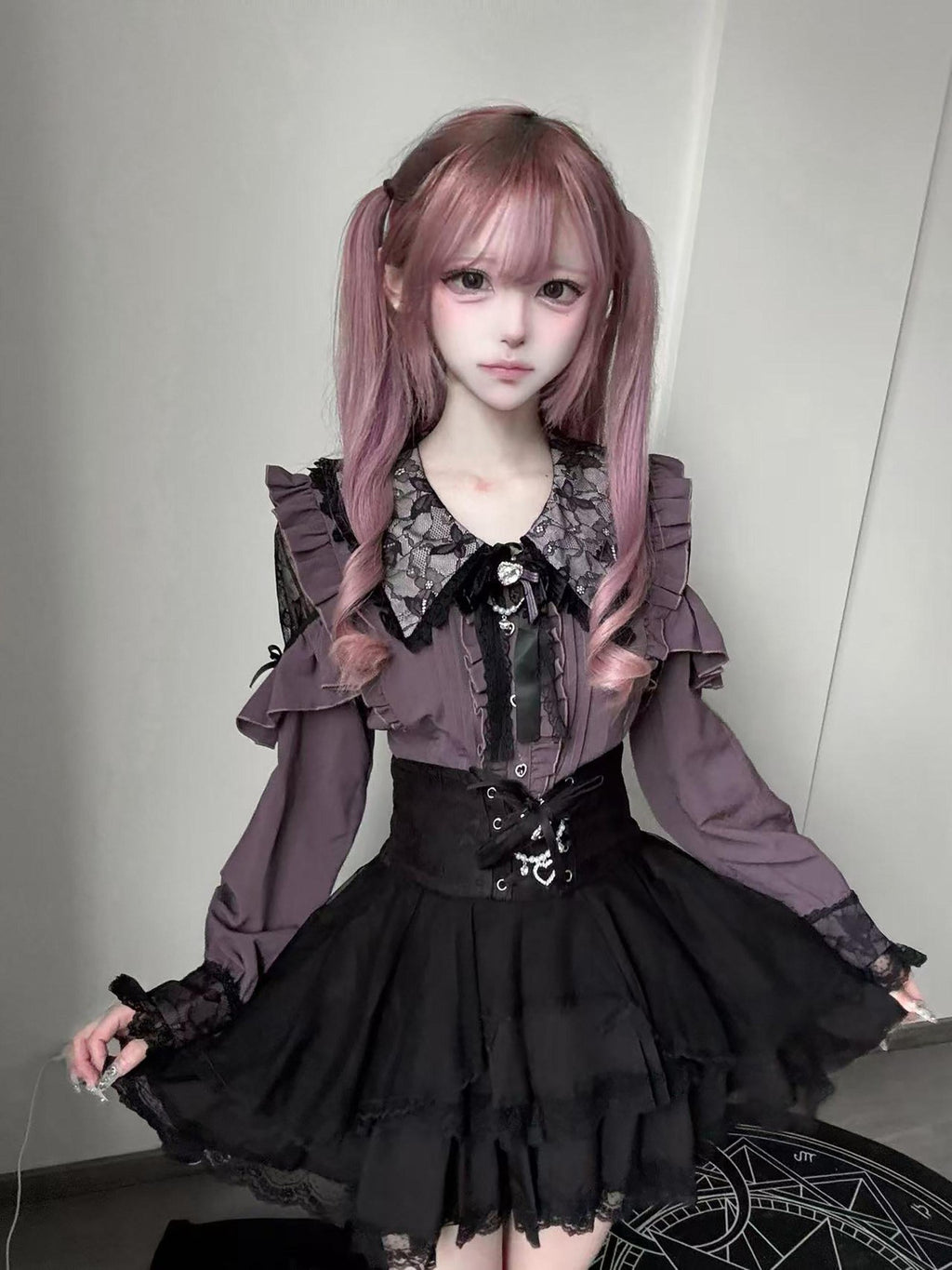 Ekomi Black Pink Japanese Subculture Colorblock Women's Lace Skirts
