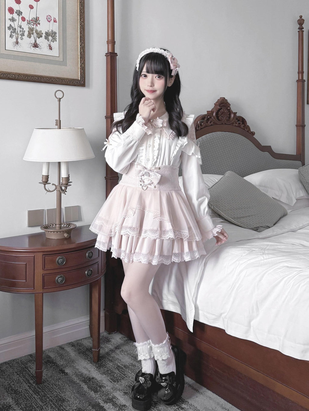 Ekomi Black Pink Japanese Subculture Colorblock Women's Lace Skirts