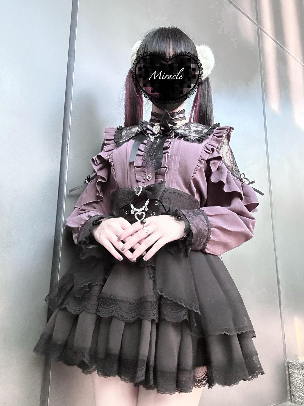 Ekomi Black Pink Japanese Subculture Colorblock Women's Lace Skirts