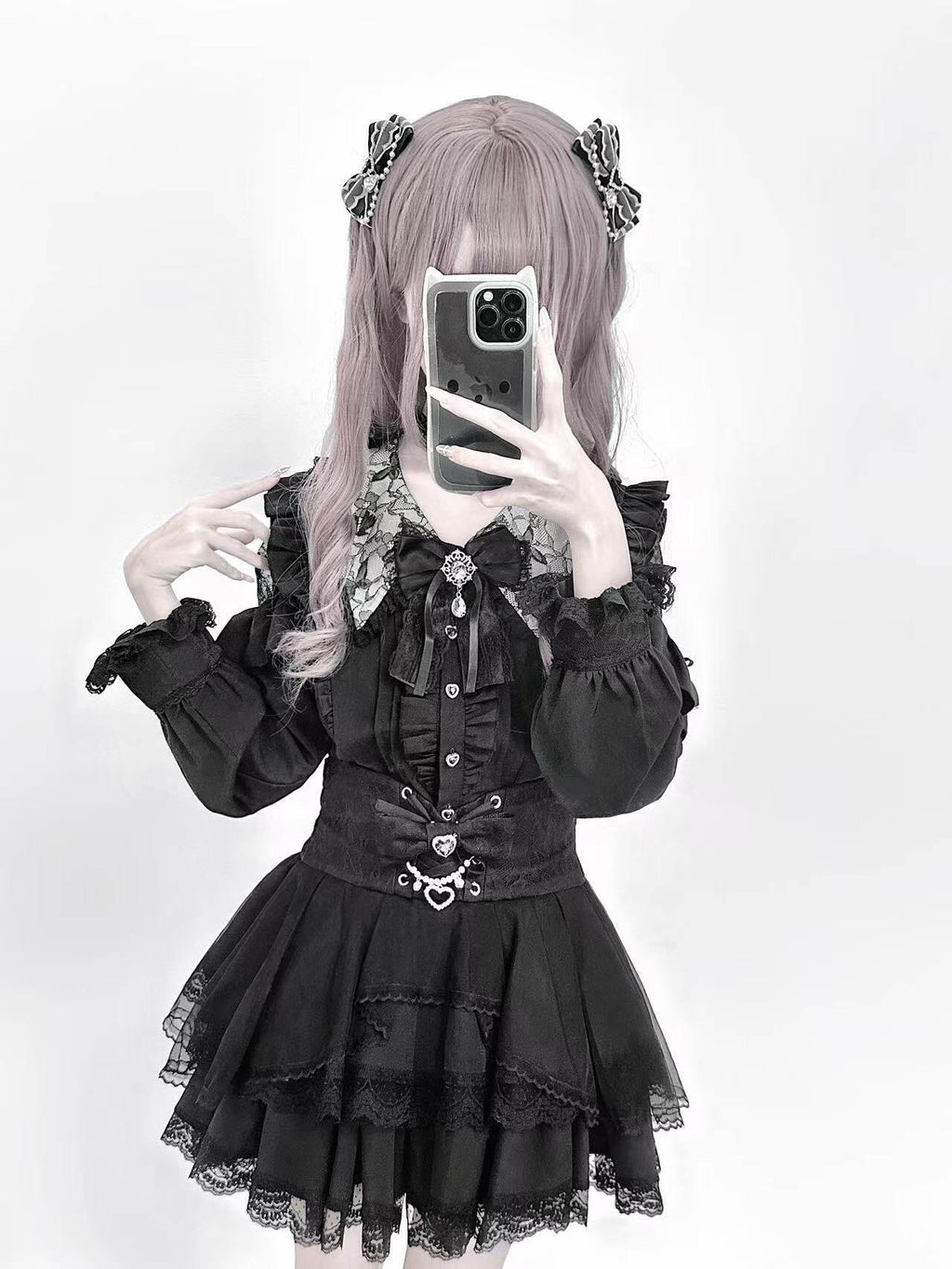 Ekomi Black Pink Japanese Subculture Colorblock Women's Lace Skirts