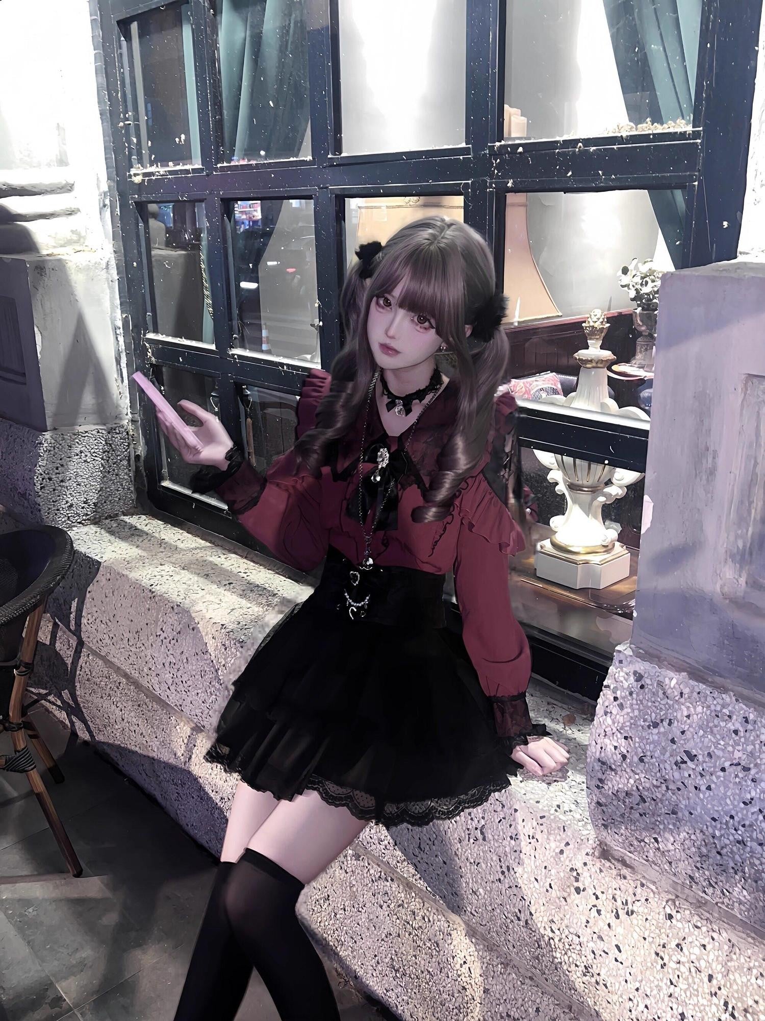 Ekomi Black Pink Two Tone Japanese Subculture Dream Romance Women's Lace Skirts