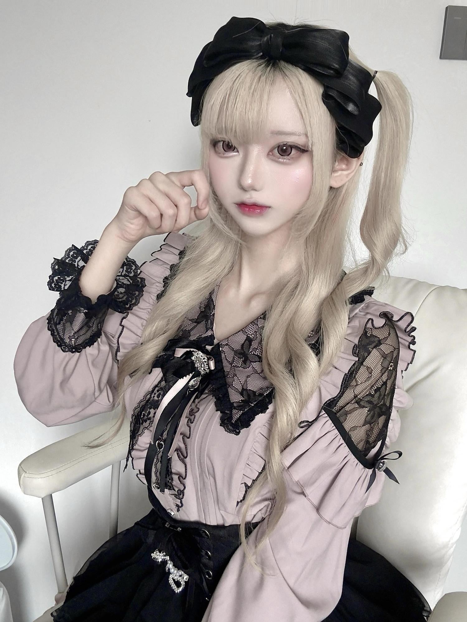 Ekomi Black Pink Two Tone Japanese Subculture Dream Romance Women's Lace Skirts