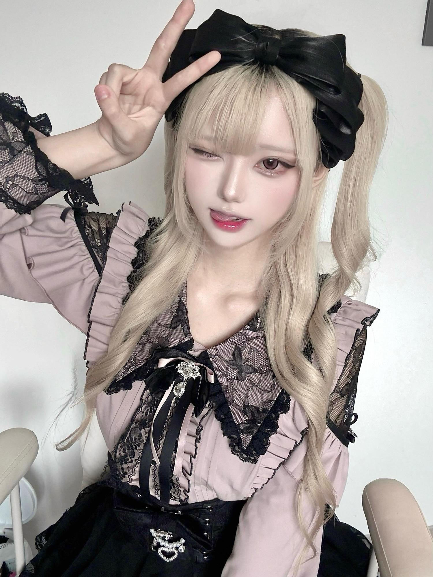 Ekomi Black Pink Two Tone Japanese Subculture Dream Romance Women's Lace Skirts