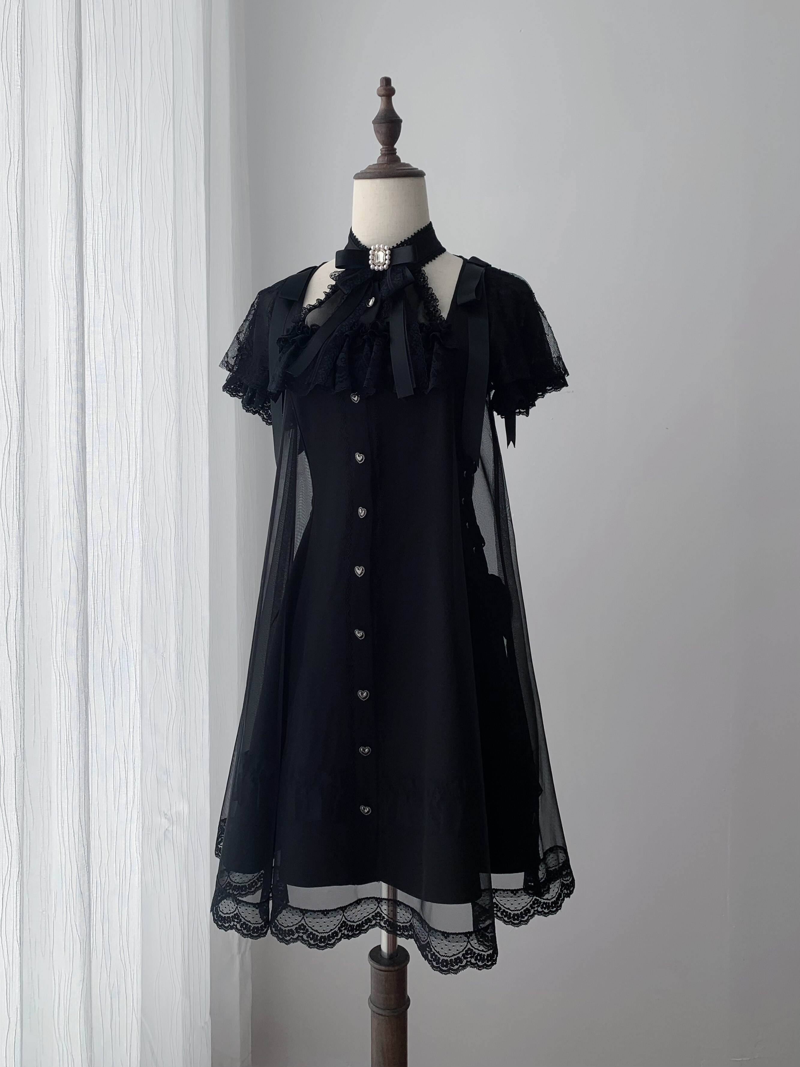 Ekomi_Black_Tulle_Overlay_Gothic_Halter_A_Line_Slim_Women's_Lace_Short_Sleeve_Op_1050799947080_MISSTT