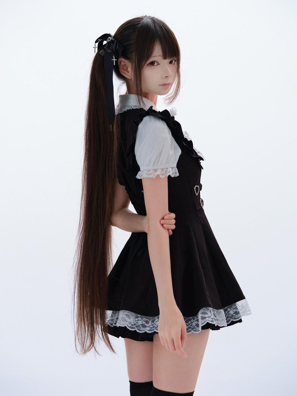 Ekomi Black White Doll Collar A Line Short Sleeve Women's Lace Jsk Sets