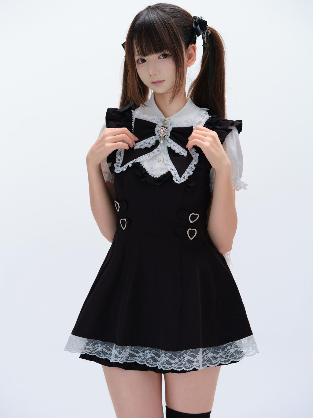 Ekomi Black White Doll Collar A Line Short Sleeve Women's Lace Jsk Sets