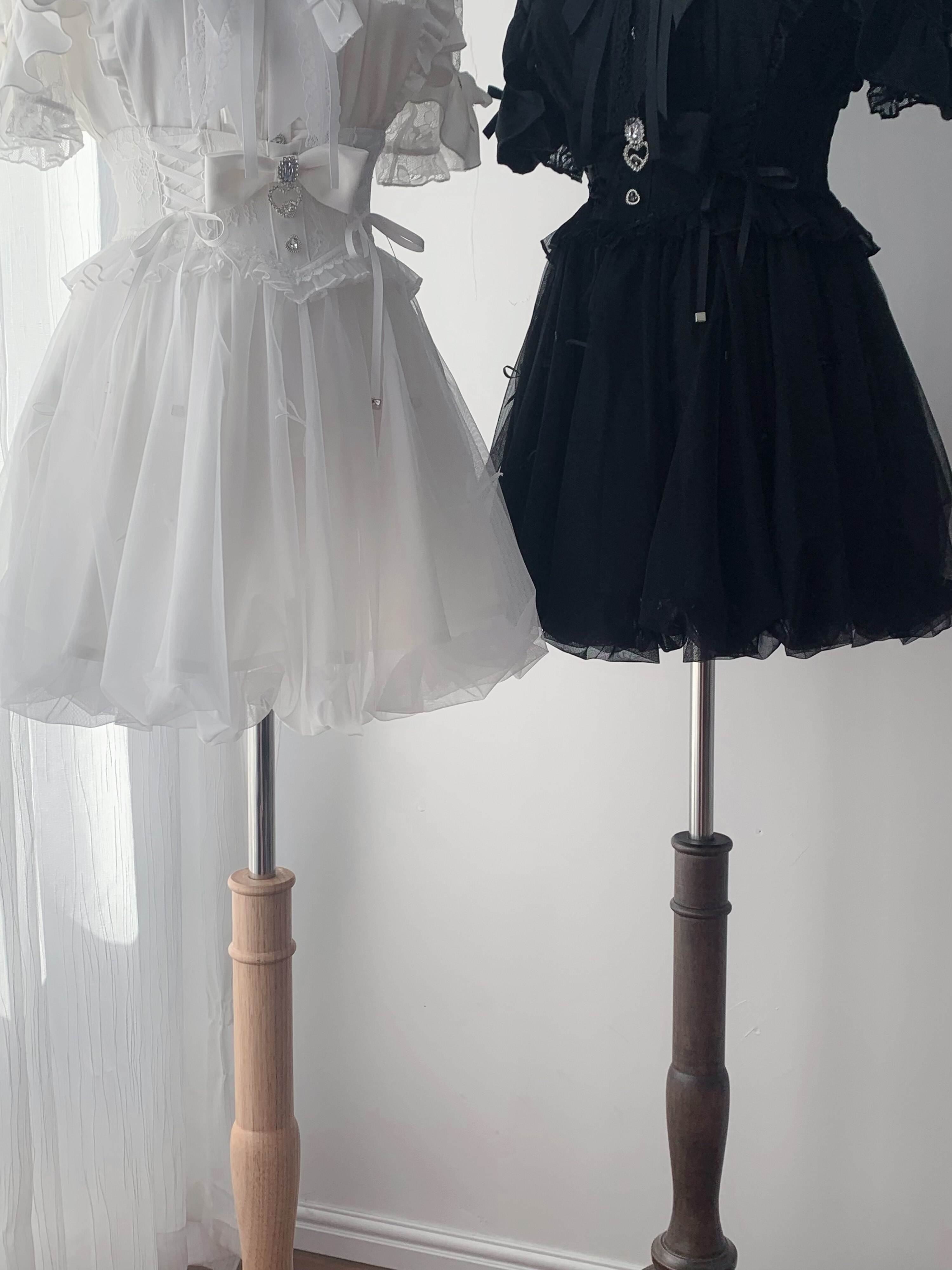 Ekomi_Black_White_Satin_Ribbon_Puff_Skirt_Bow_Round_Neck_Women's_Lace_Short_Sleeve_Op_1044811536195_MISSTT