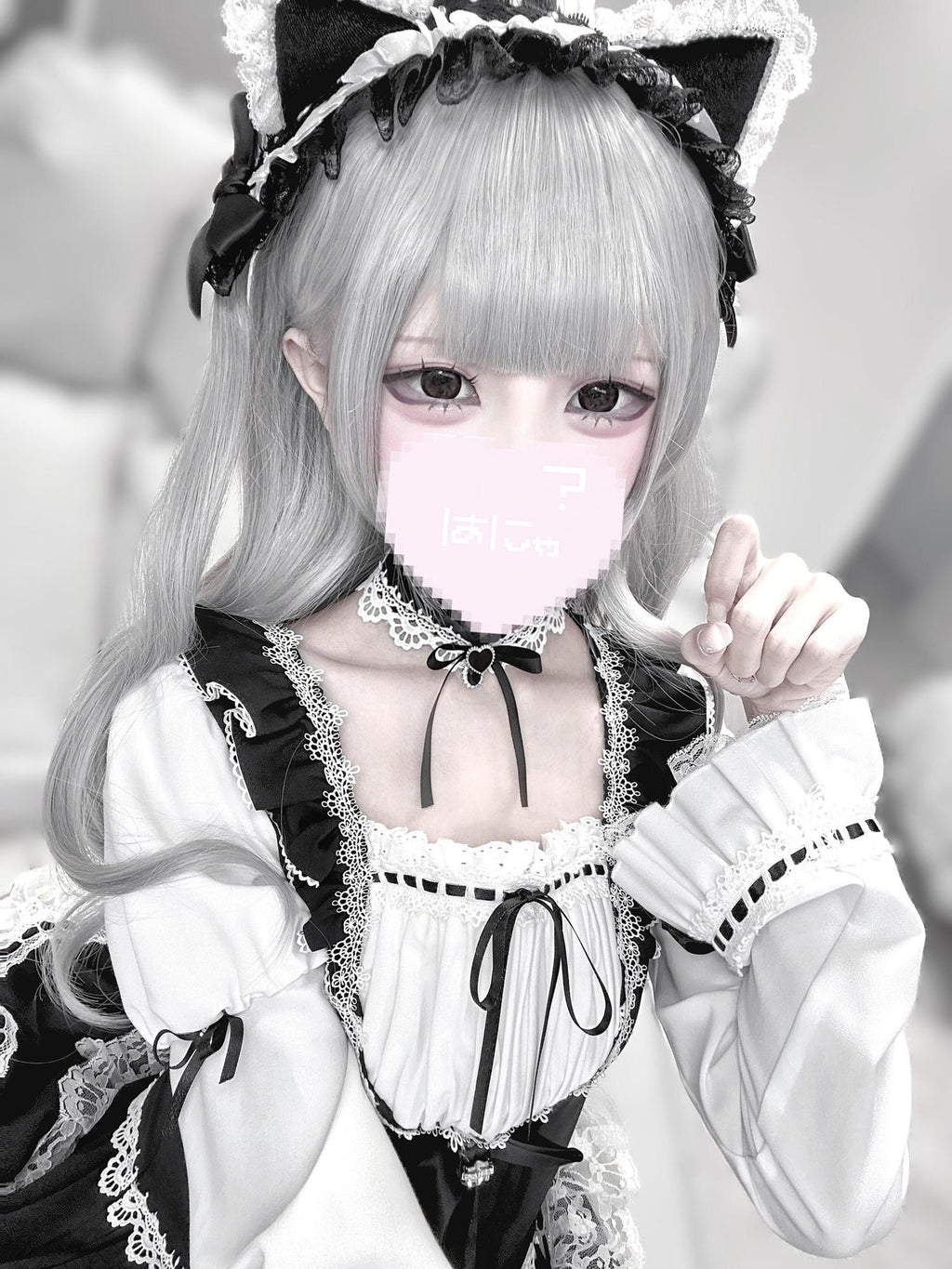 Ekomi Black White Square Neck Lace Princess Choker Bow Women's Long Sleeve Op