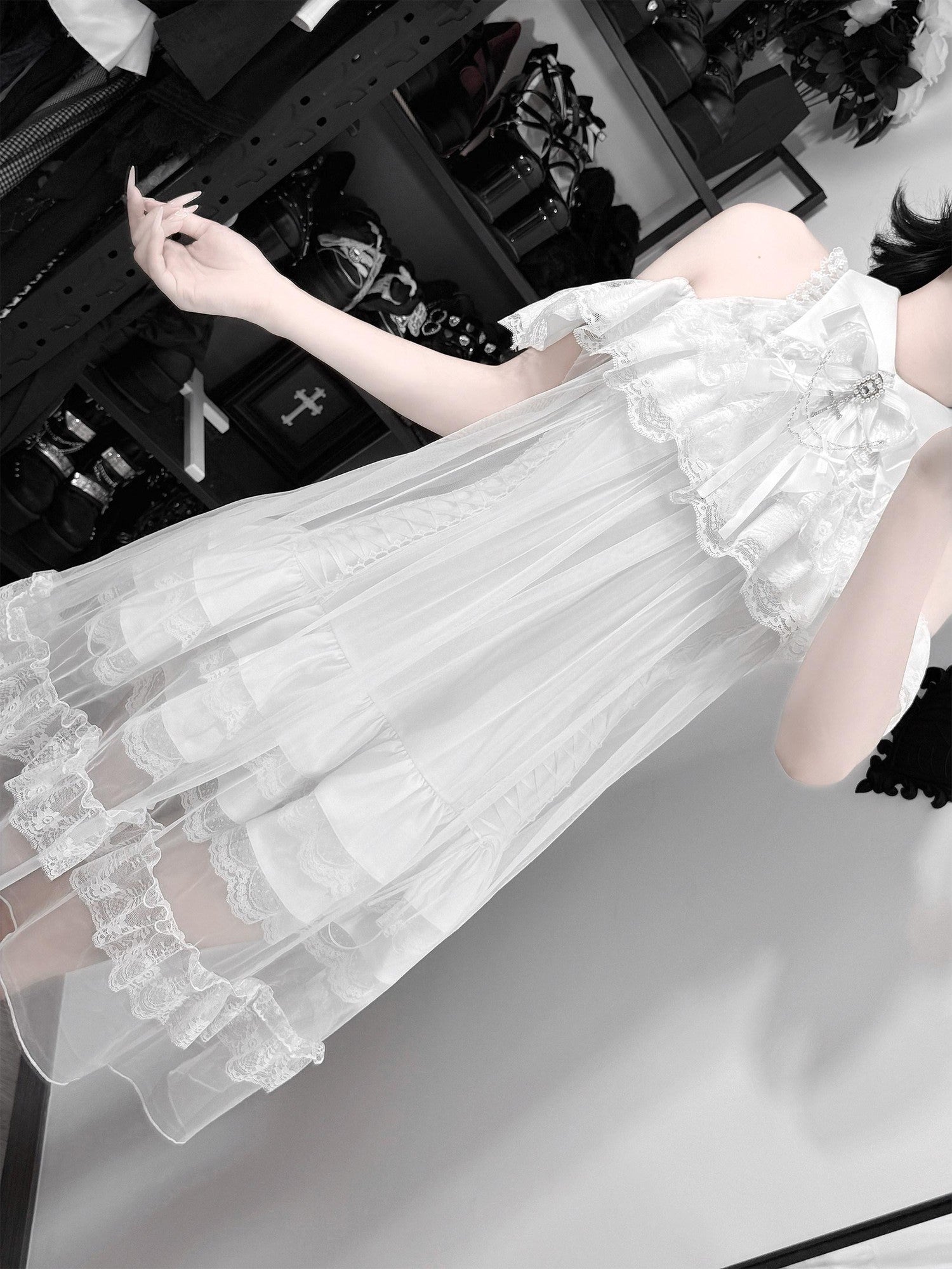 Ekomi Dream Angel Off Shoulder Lace Tulle Bubble Women's Jsk / Jumper Skirts