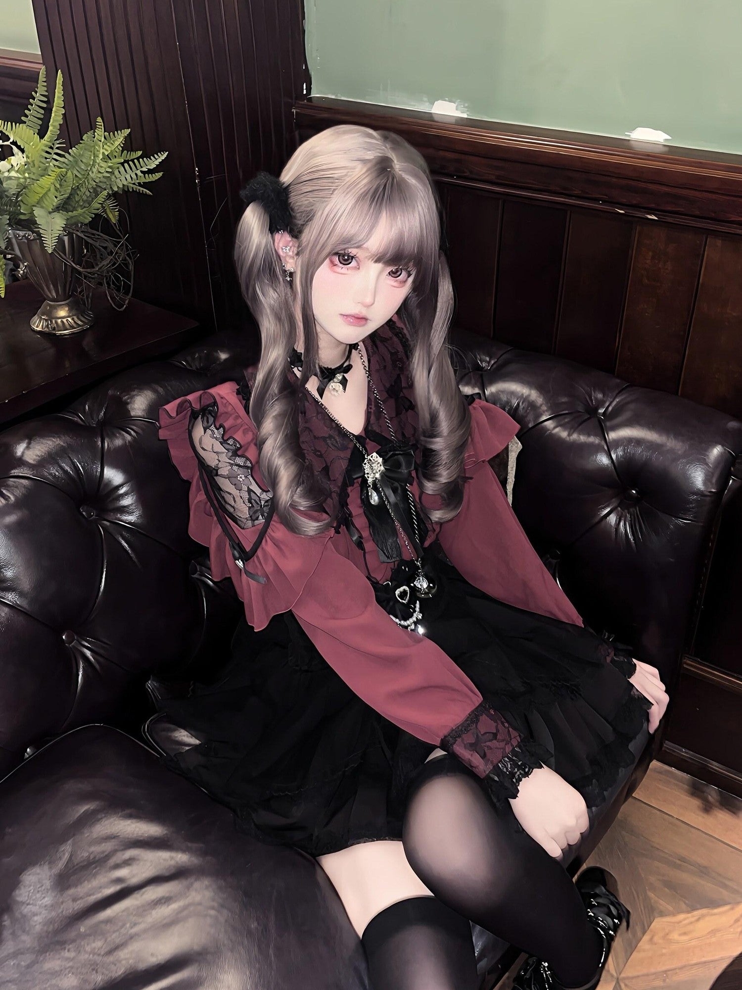 Ekomi Lace Doll Collar Puff Skirt Japanese Subculture Women's Long Sleeve Op
