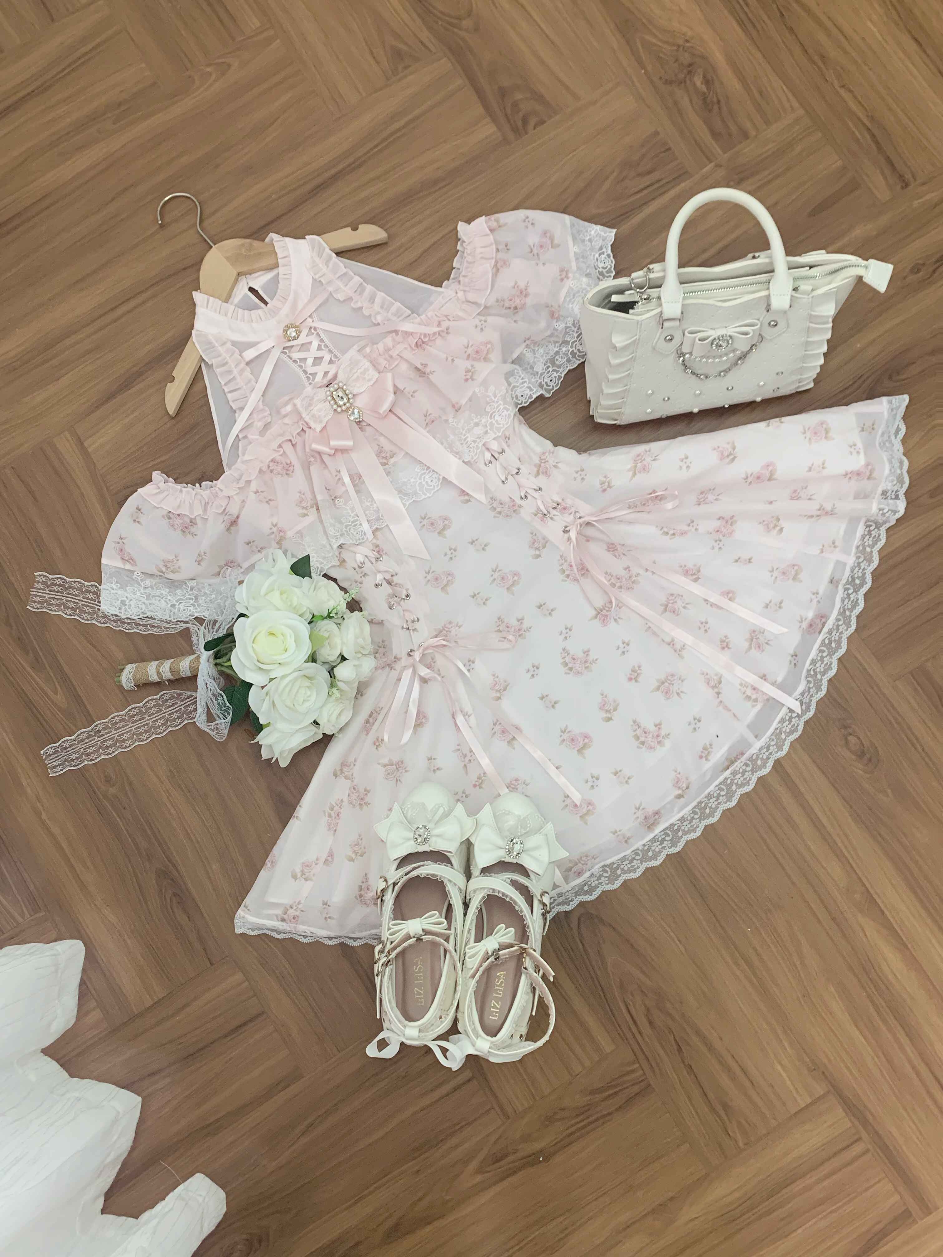 Ekomi_Light_Pink_Floral_A_Line_Round_Neck_Women's_Chiffon_Short_Sleeve_Op_1045745817763_MISSTT