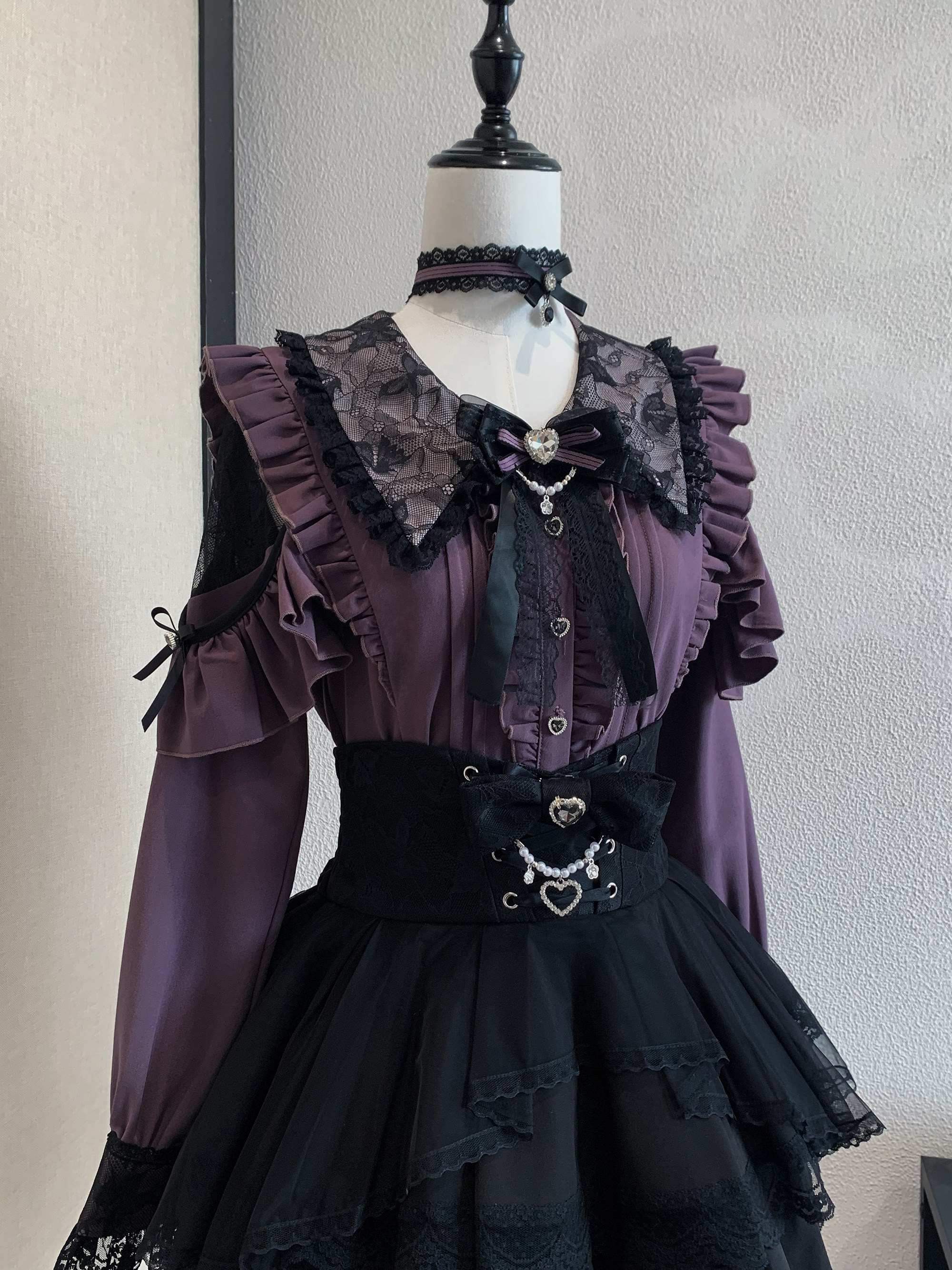 Ekomi_Pink_Black_Purple_Lace_Shirt_Bow_Choker_Women's_Long_Sleeve_Op_964301200311_MISSTT