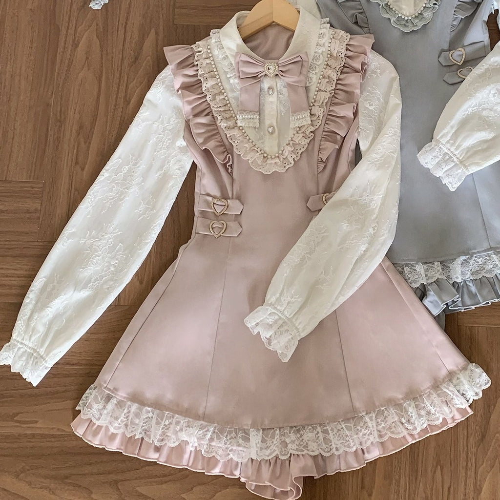 Ekomi_Pink_Lace_Square_Neck_A_Line_Oversized_Bow_With_Leggings_Women's_Op_Sets_966169713031_MISSTT