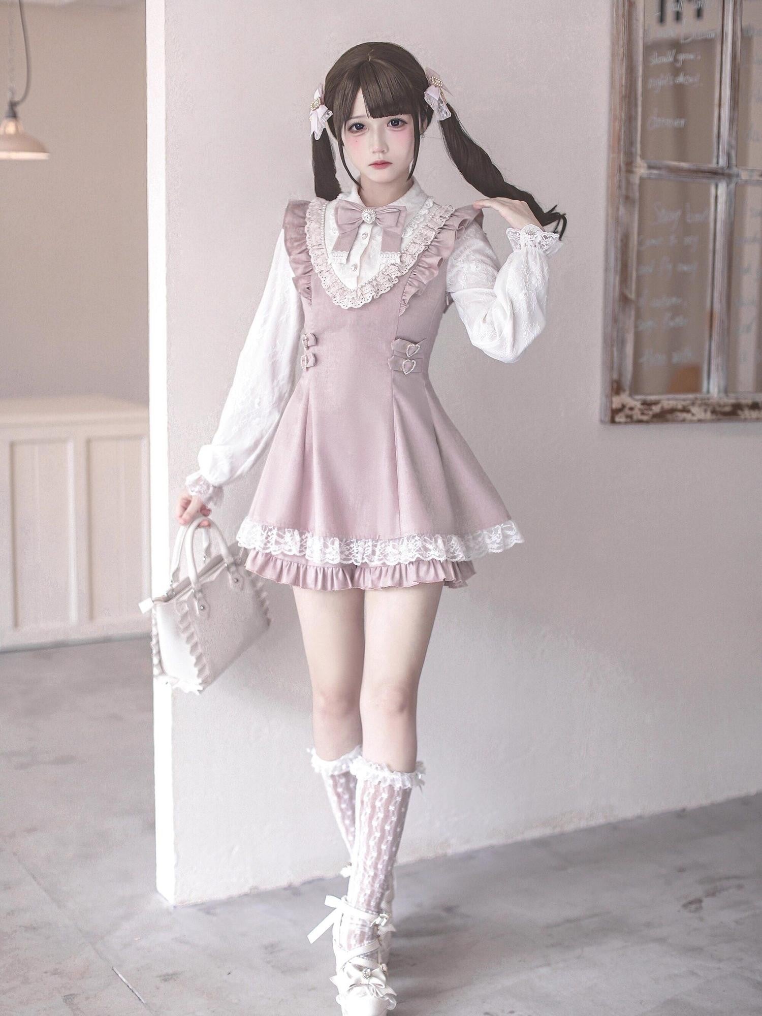 Ekomi Pink Lace Square Neck A Line Oversized Bow With Leggings Women's Op Sets
