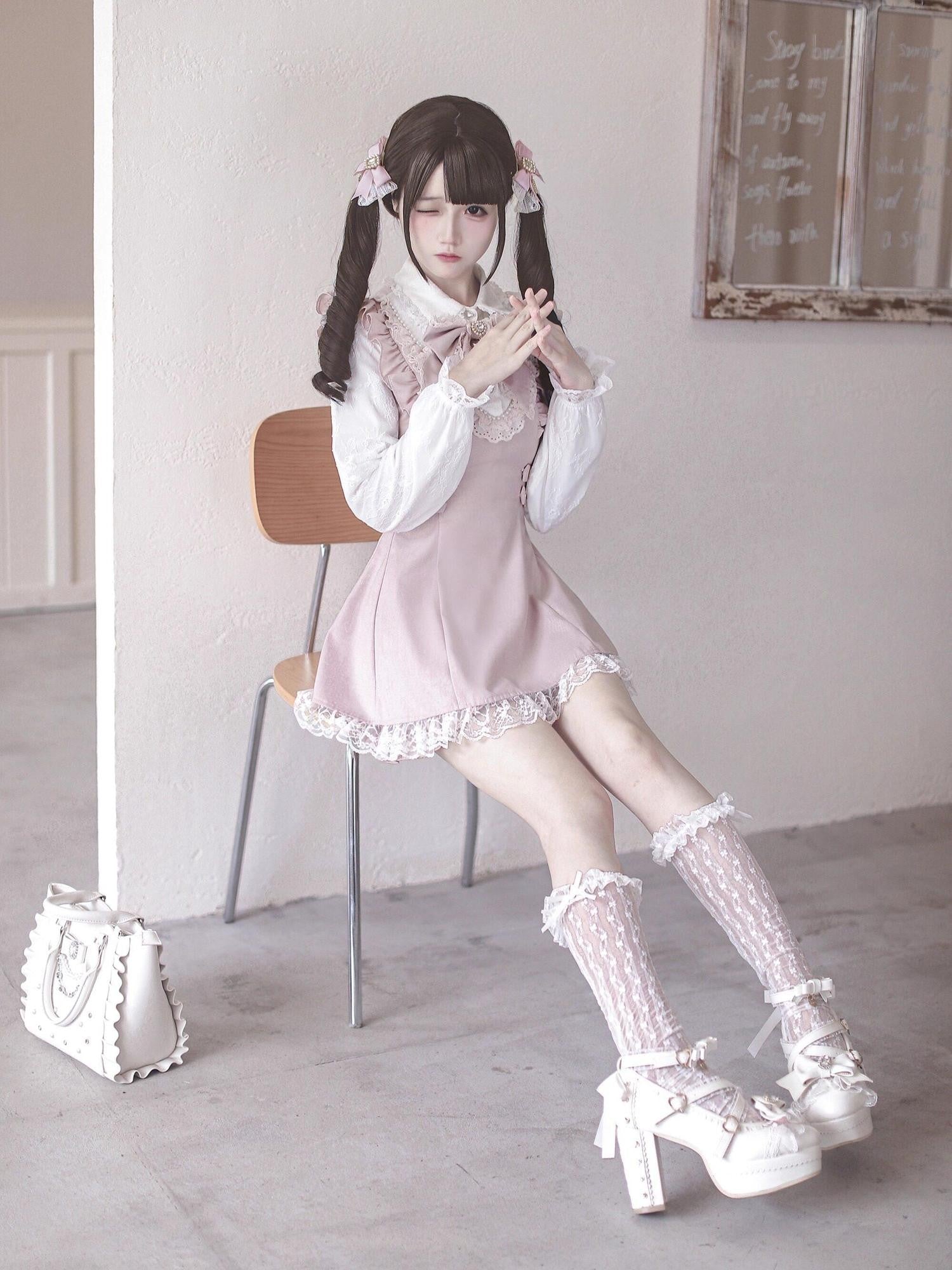 Ekomi Pink Lace Square Neck A Line Oversized Bow With Leggings Women's Op Sets