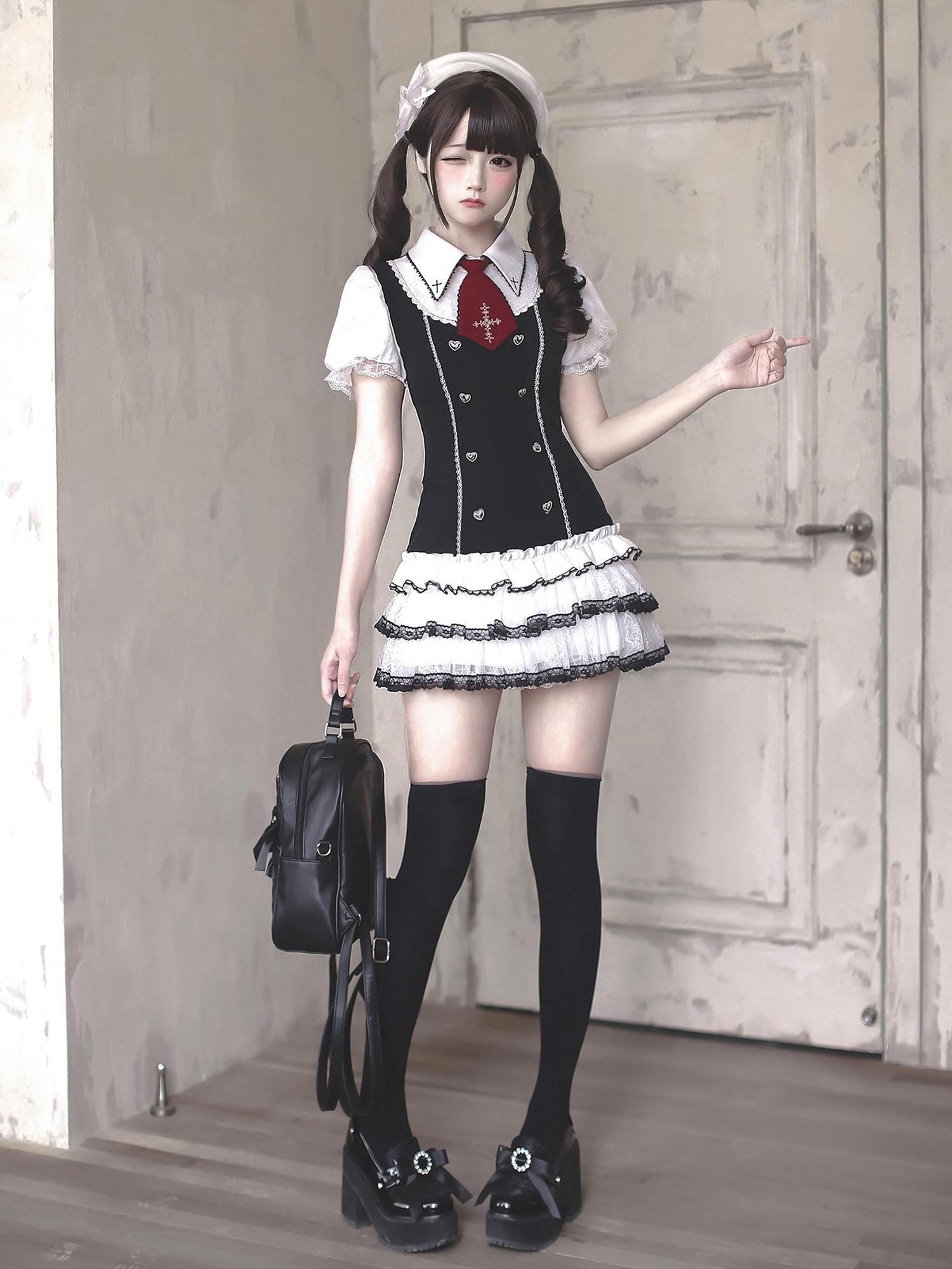 Ekomi Starry Night Academy Manga Lace A Line School Women's Short Sleeve Op