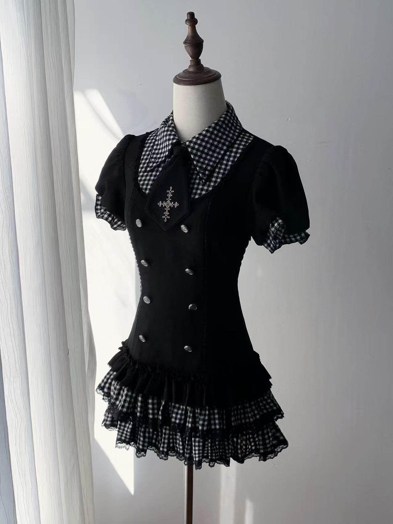 Ekomi_Starry_Night_Plaid_Lace_Manga_Schoolgirl_A_Line_Women's_Op_Sets_1021116358307_MISSTT