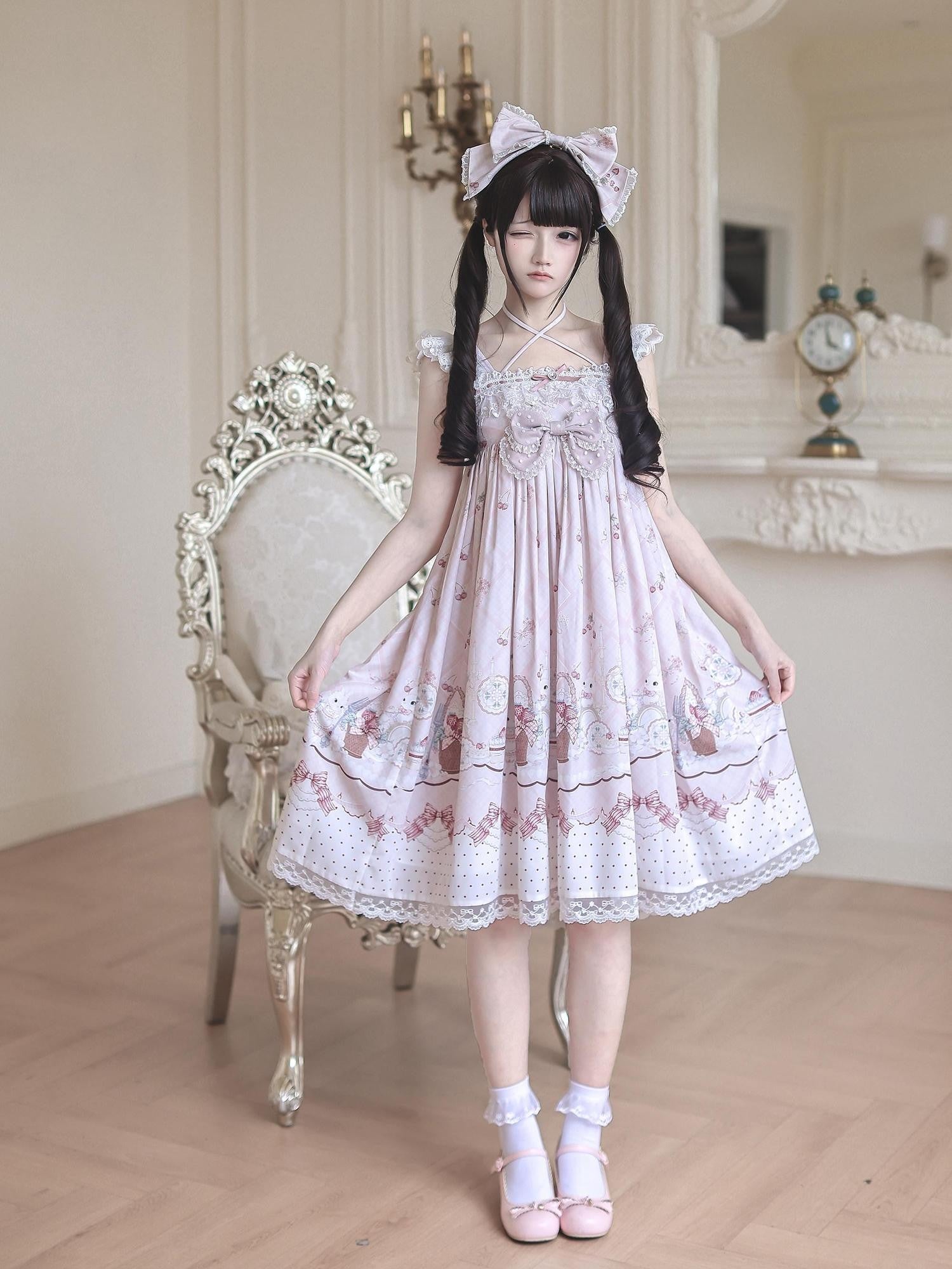 Ekomi Strawberry Rabbit Halter Doll Women's Pink Jsk / Jumper Skirts