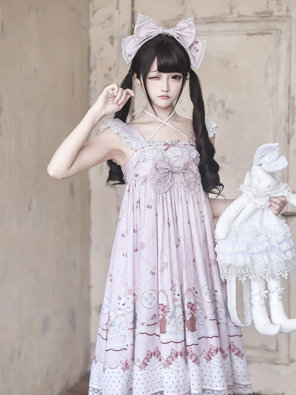 Ekomi Strawberry Rabbit Halter Doll Women's Pink Jsk / Jumper Skirts