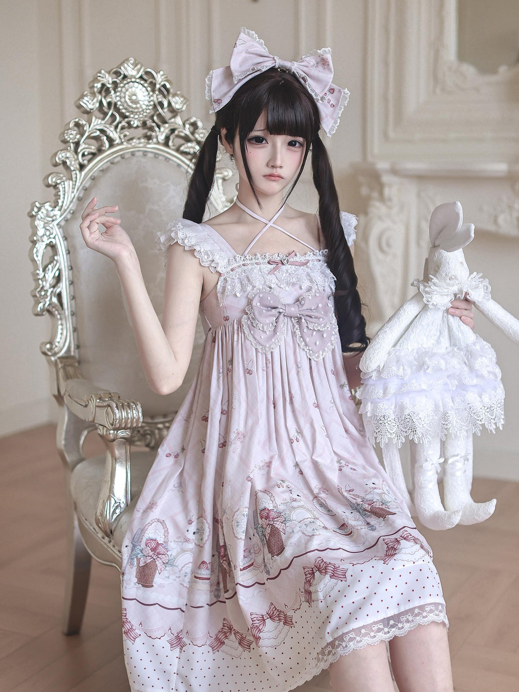Ekomi Strawberry Rabbit Halter Doll Women's Pink Jsk / Jumper Skirts