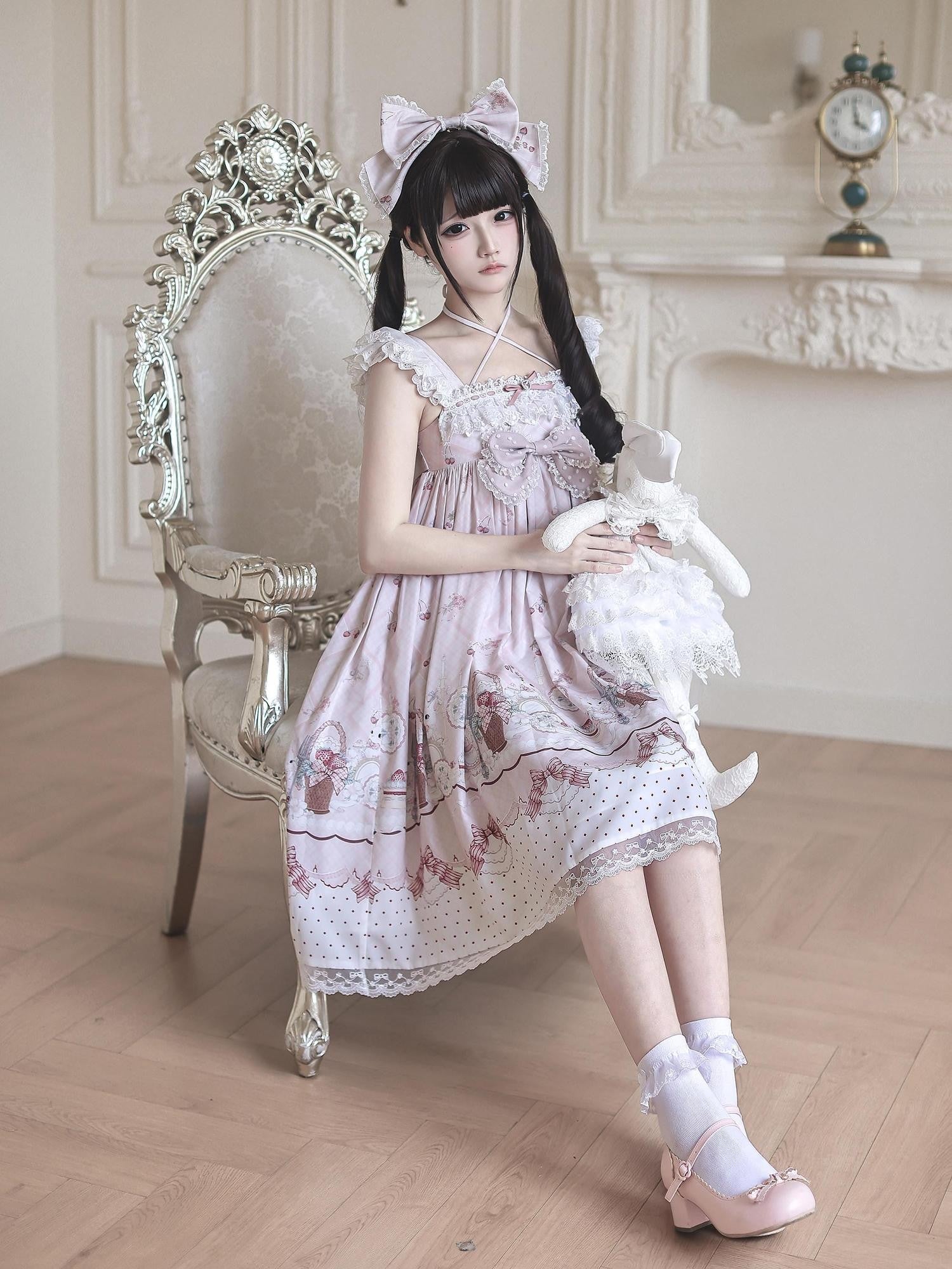 Ekomi Strawberry Rabbit Halter Doll Women's Pink Jsk / Jumper Skirts