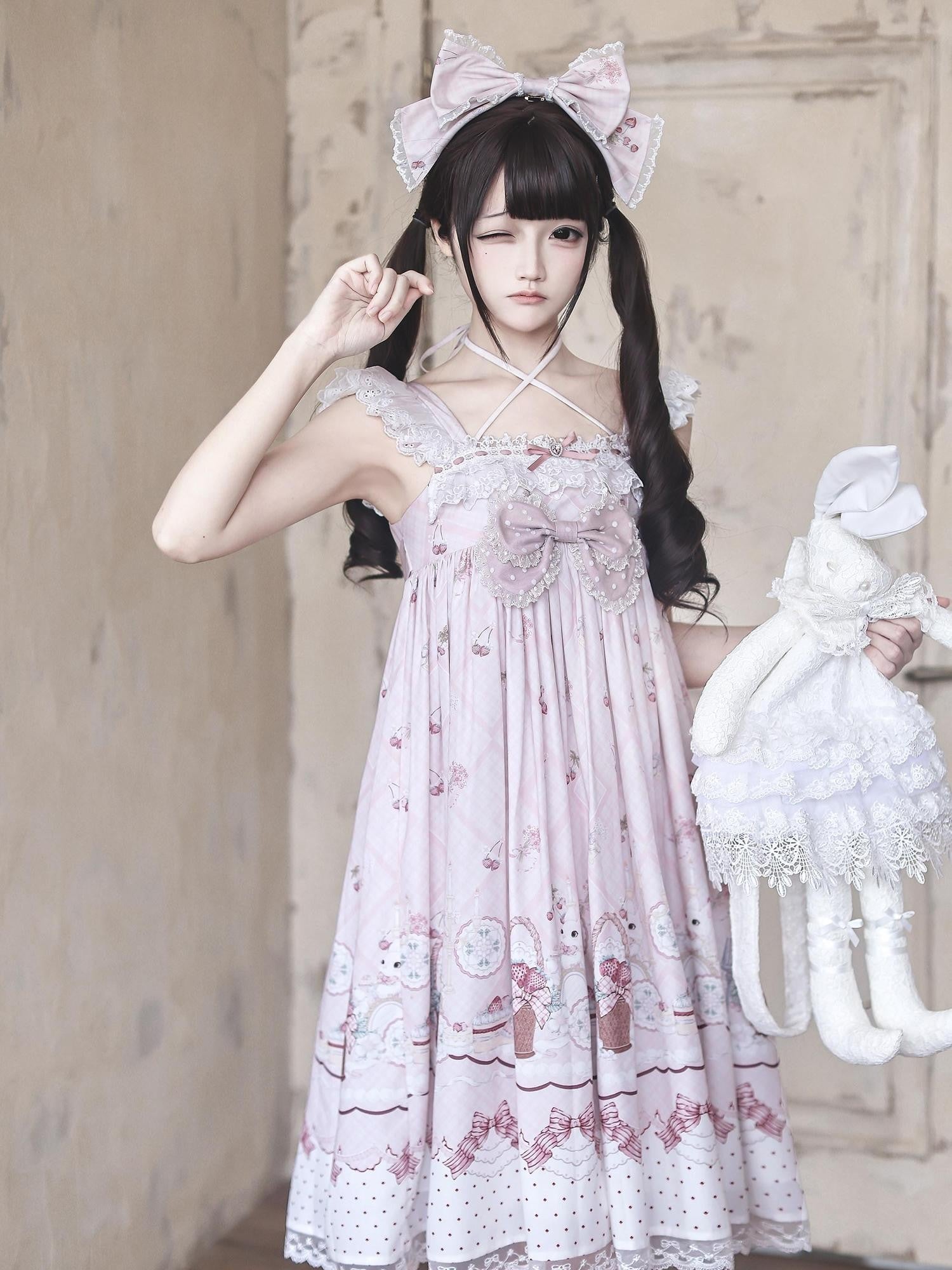 Ekomi Strawberry Rabbit Halter Doll Women's Pink Jsk / Jumper Skirts