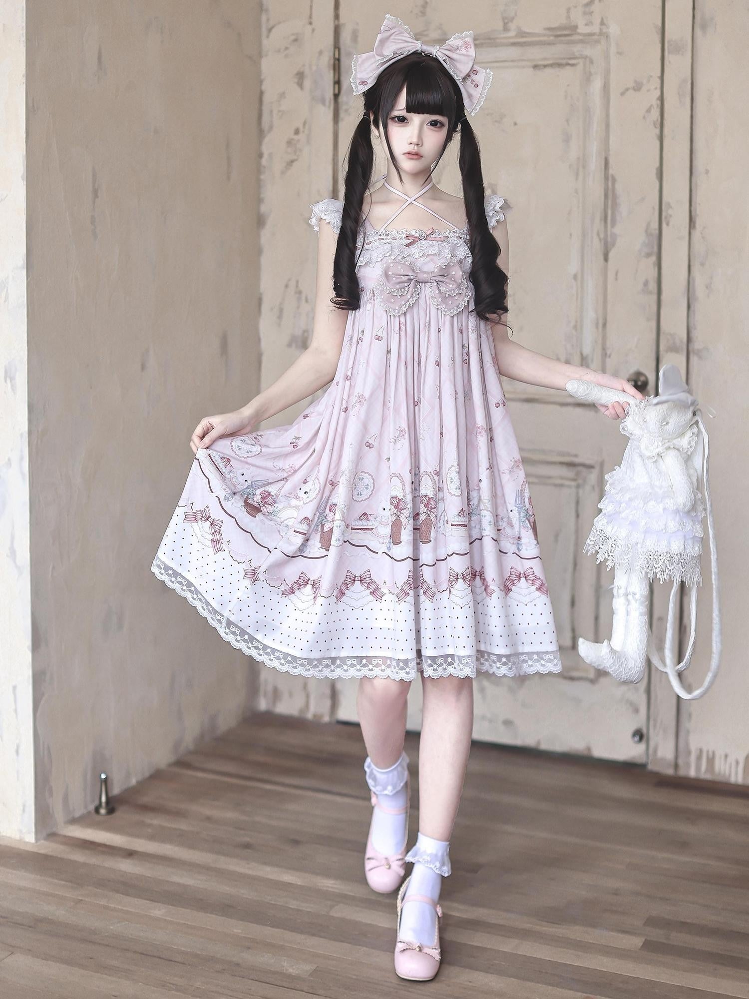 Ekomi Strawberry Rabbit Halter Doll Women's Pink Jsk / Jumper Skirts