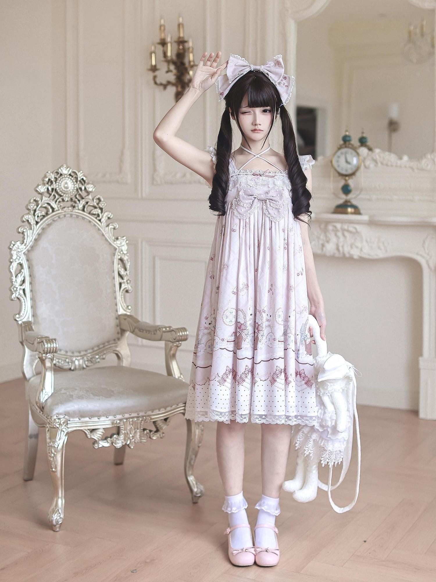 Ekomi Strawberry Rabbit Halter Doll Women's Pink Jsk / Jumper Skirts