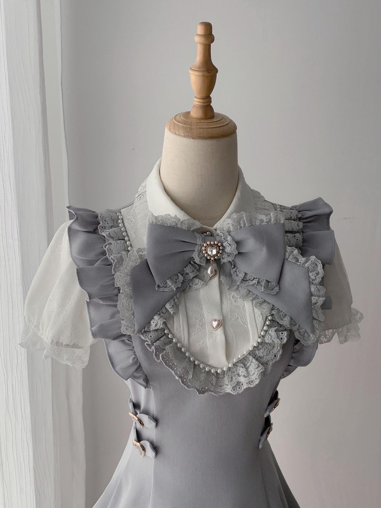 Ekomi Watercolor Lace Doll Collar A Line Short Sleeve Women's Op Sets
