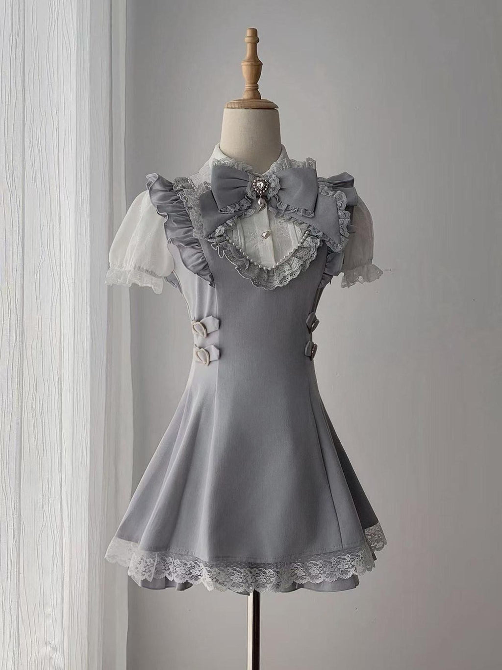 Ekomi Watercolor Lace Doll Collar A Line Short Sleeve Women's Op Sets