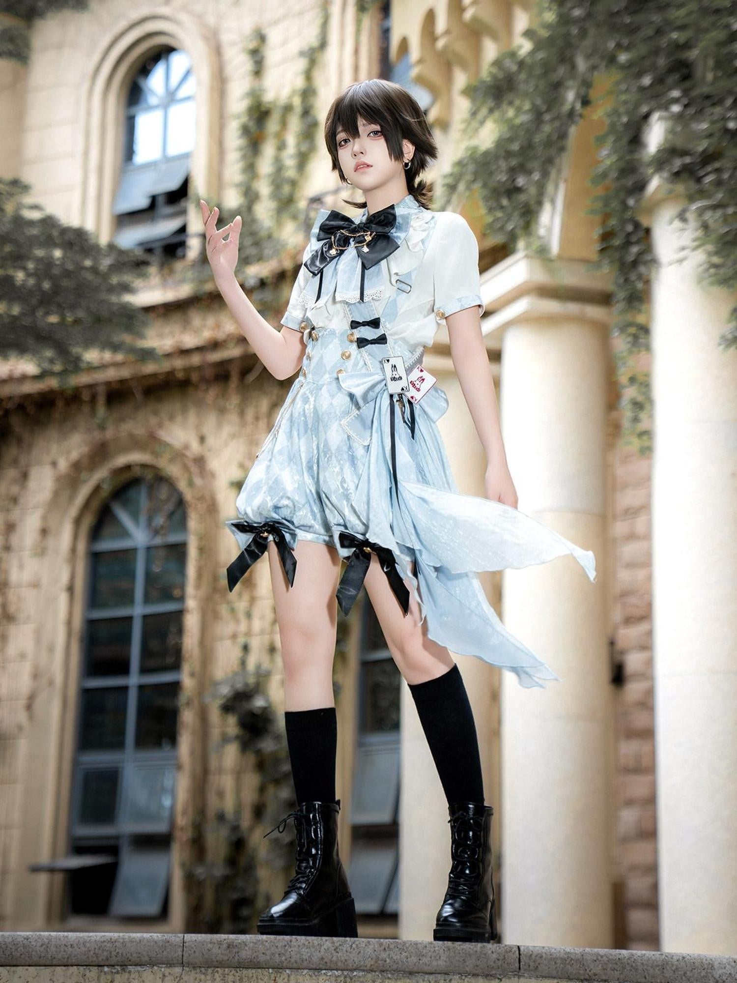 Jing Mu Alice Lolita Boyish Stand Collar Suspender Women's Full Coordination Sets