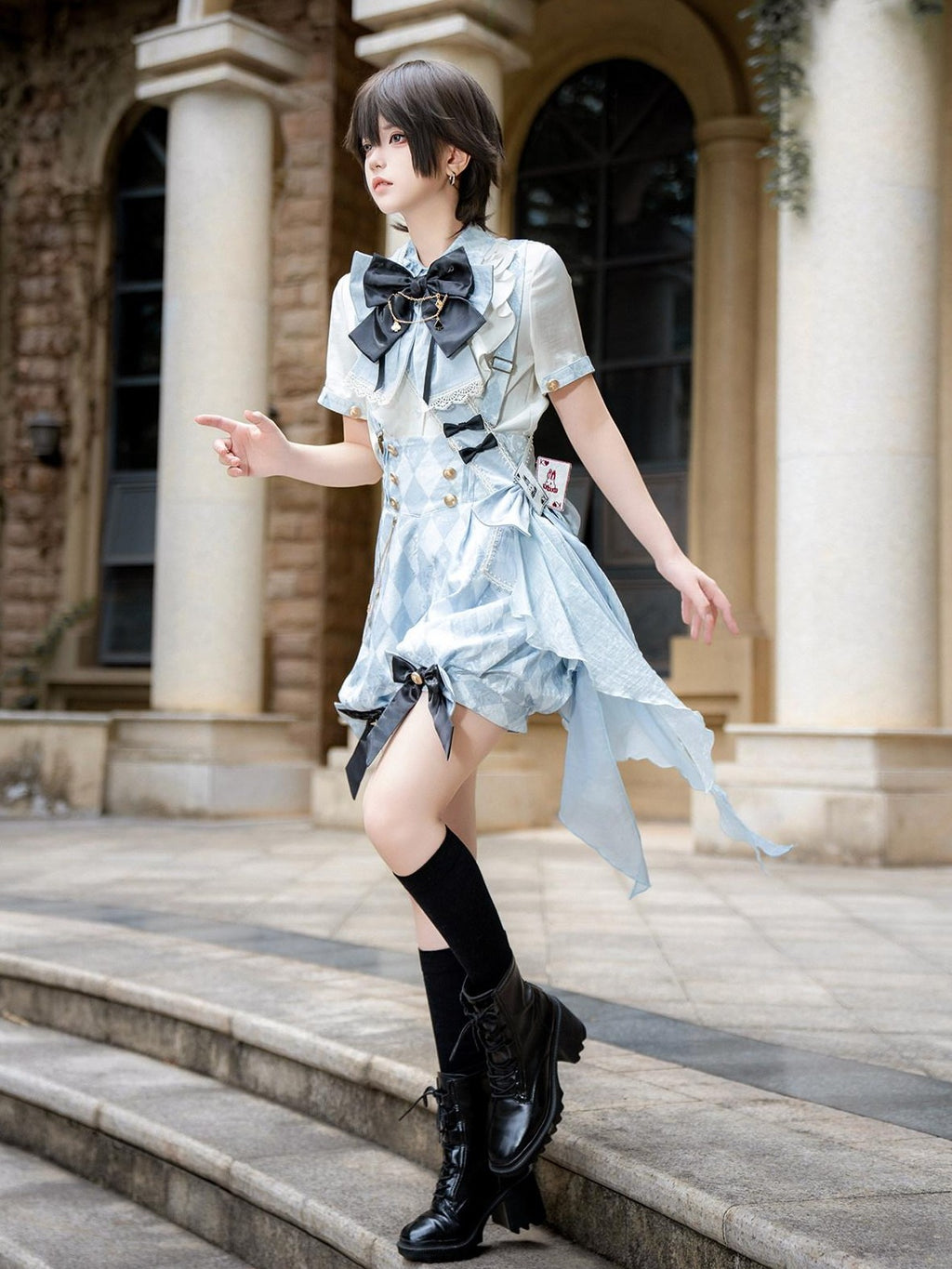 Jing Mu Alice Lolita Boyish Stand Collar Suspender Women's Full Coordination Sets