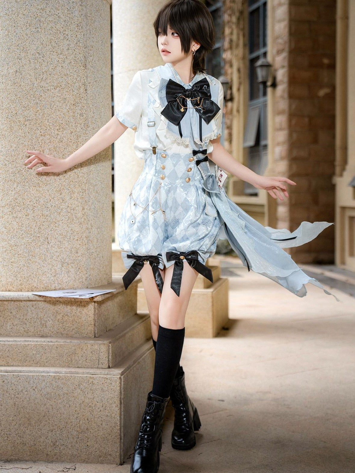 Jing Mu Alice Lolita Boyish Stand Collar Suspender Women's Full Coordination Sets